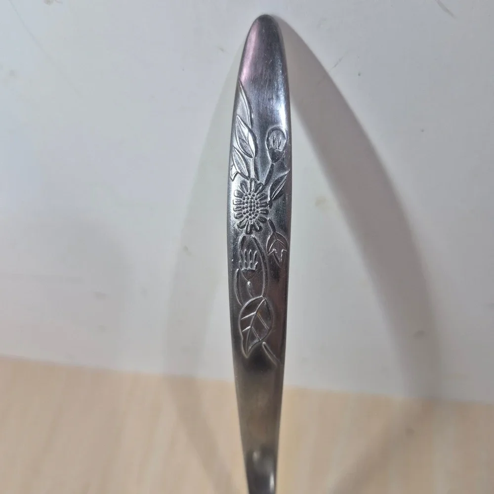 Vintage Floral Blossom Stainless Steel Gravy Ladle Japan Mid Century Modern 6.25